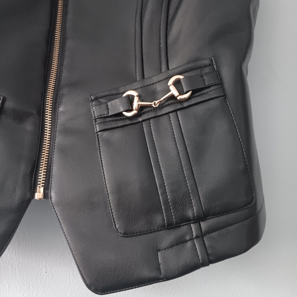 7 For All Mankind Moto Biker Faux Leather Vest Houndstooth Panel Zip Front M - Picture 6 of 10